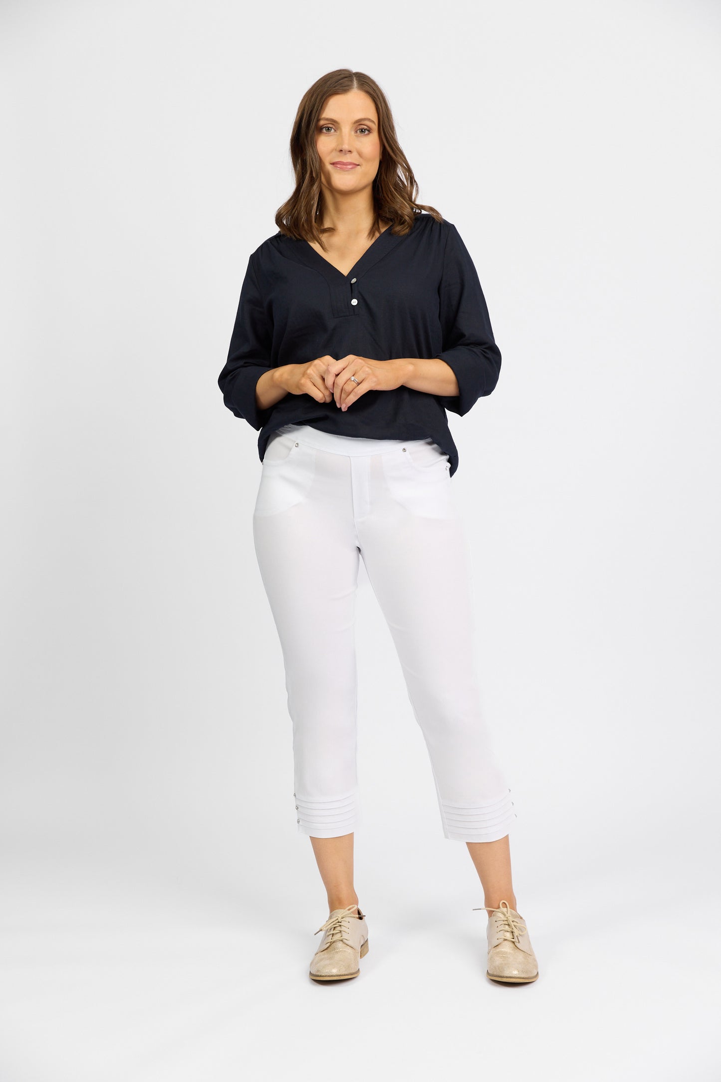 Macjays - Mercy Crop Pant with Diamantes in Faille - White - M6245