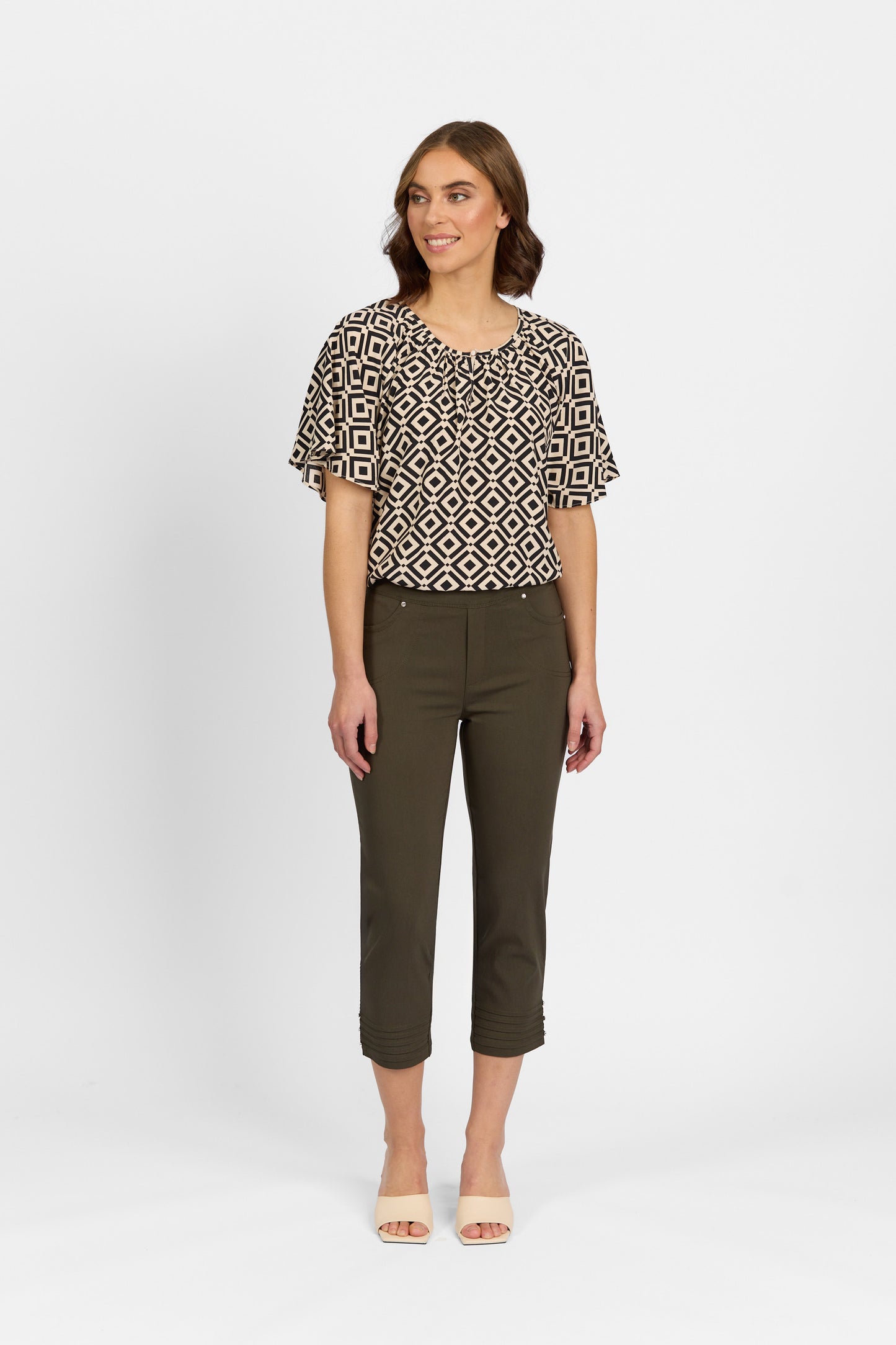 Macjays - Mercy Crop Pant with Diamantes in Faille - Khaki - M6245