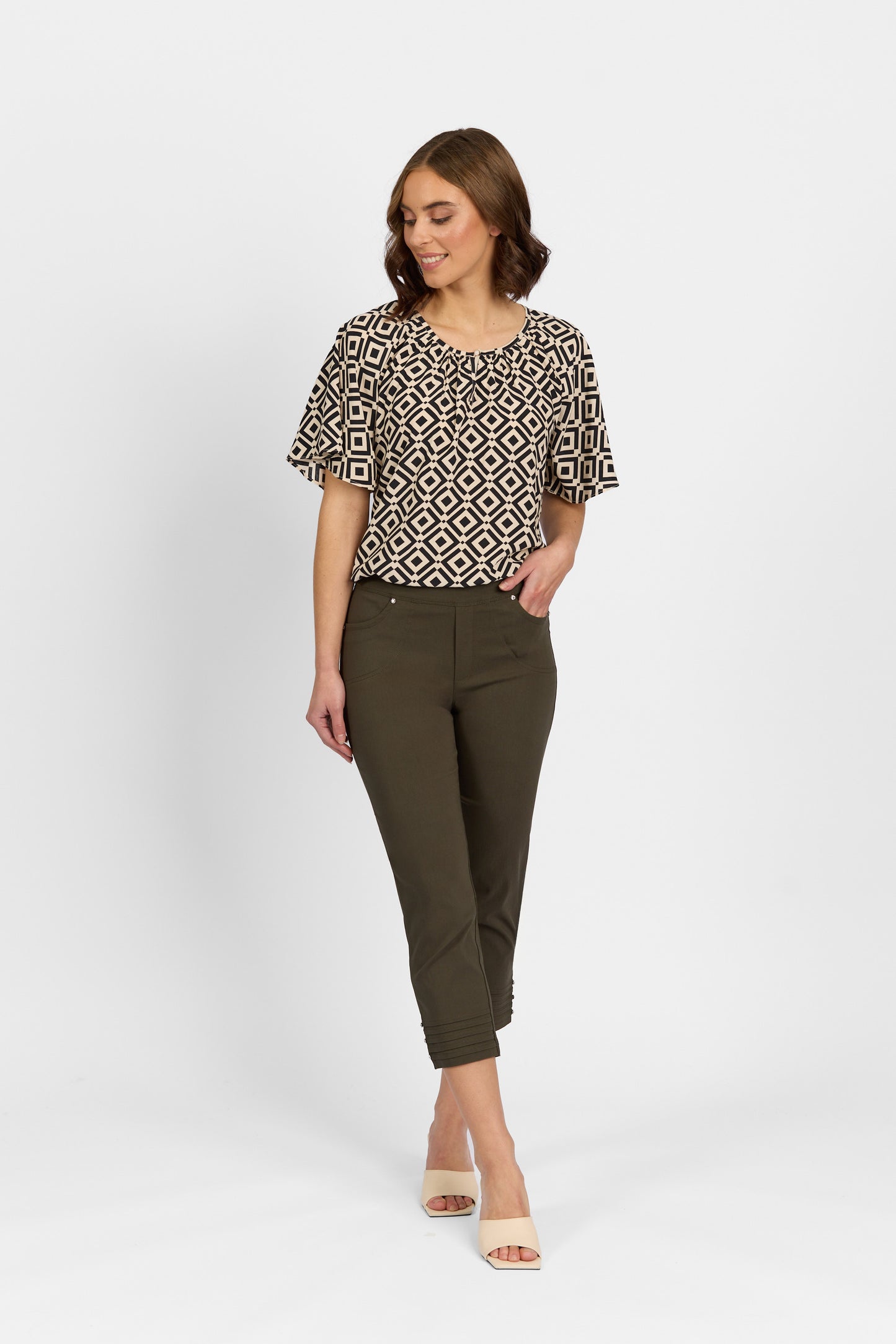 Macjays - Mercy Crop Pant with Diamantes in Faille - Khaki - M6245