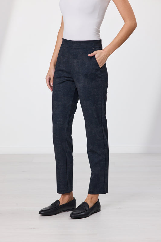 Owen Ponti Pant - Navy Grid Print