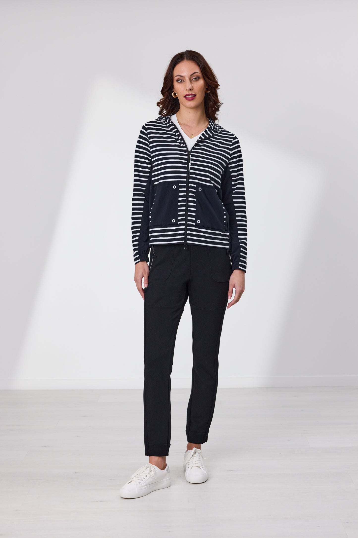 Allure Front Zip Hoodie - Black/White Stripe