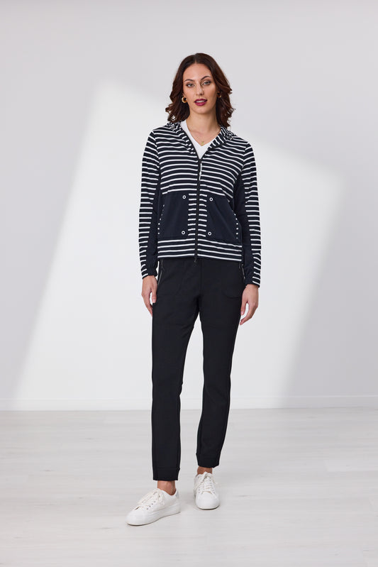 Allure Front Zip Hoodie - Black/White Stripe