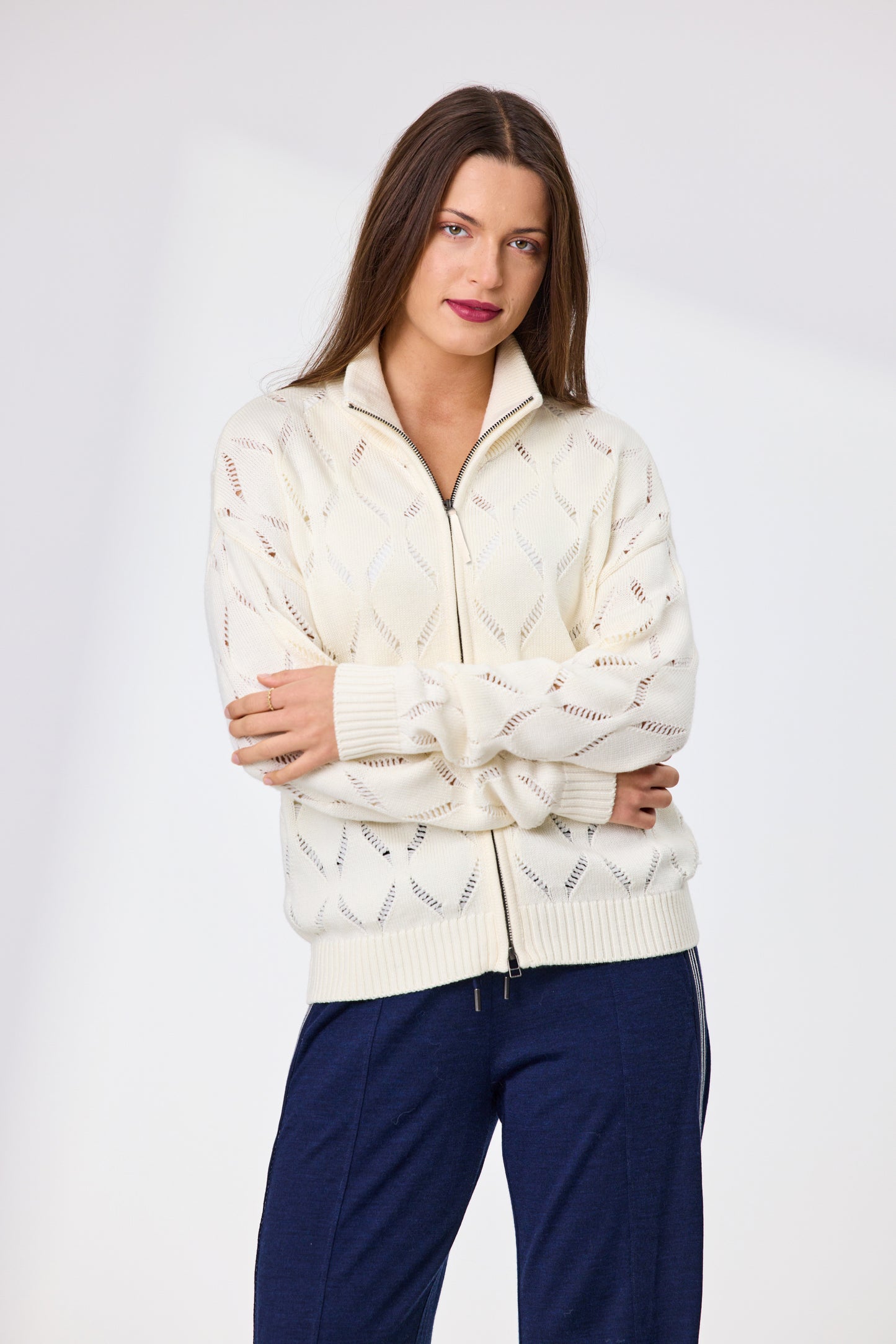 Renee Zip Front Merino Jacket - Ivory 50% Off