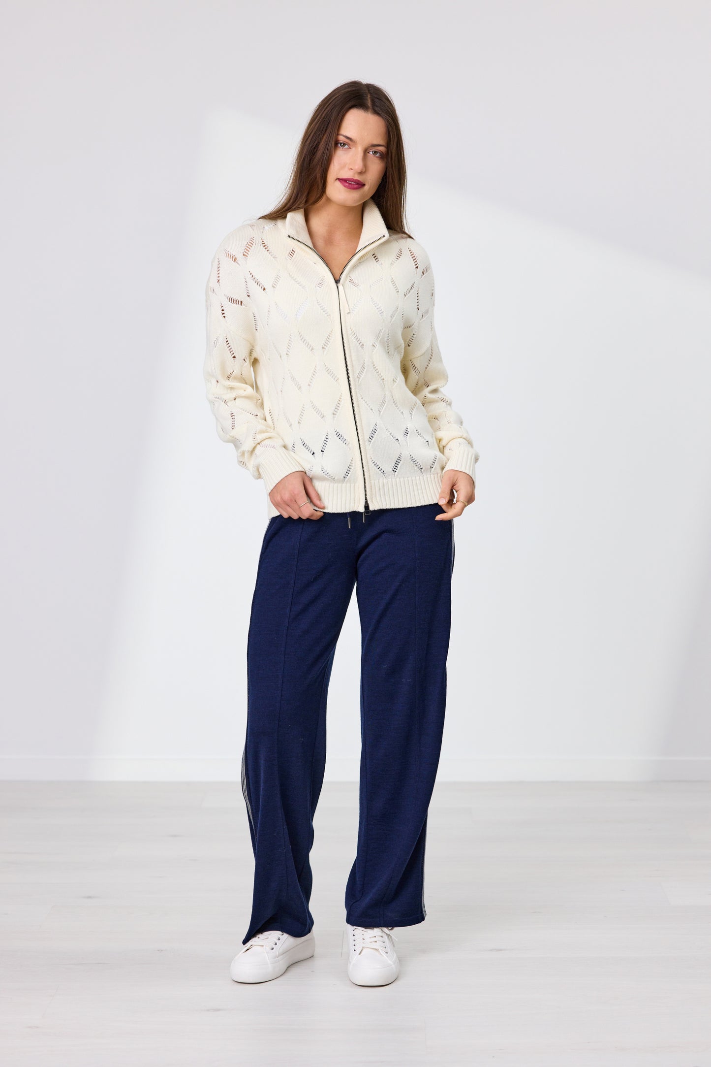 Renee Zip Front Merino Jacket - Ivory 50% Off