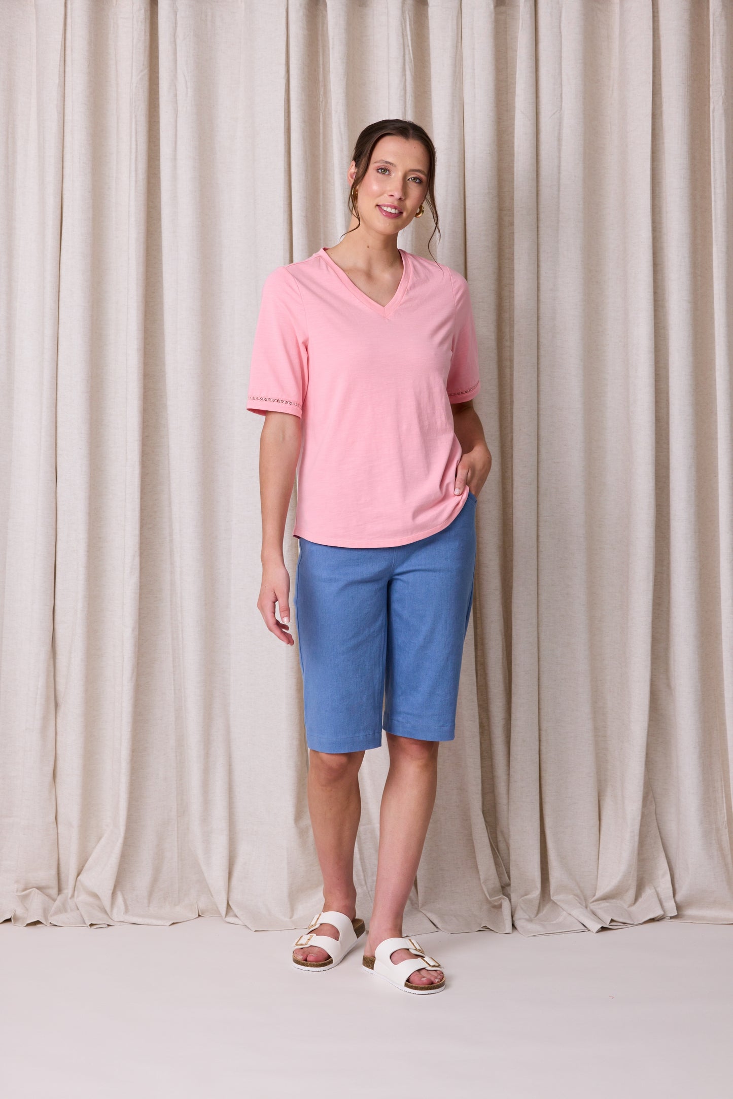 Chase Cotton V Neck Tee - Soft Pink - Due Aug/Sept