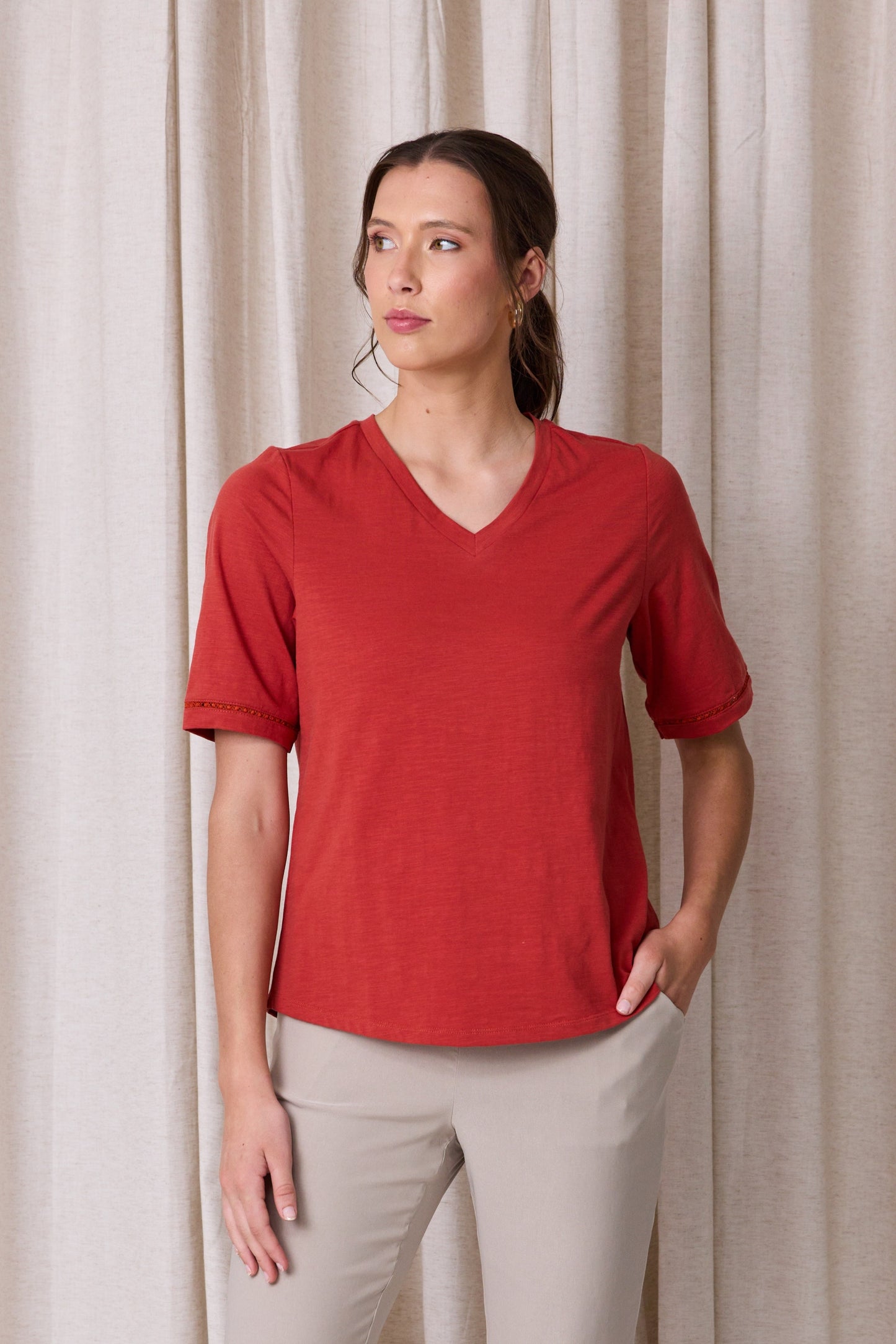 Chase Cotton V Neck Tee - Spice - Due Aug/Sept