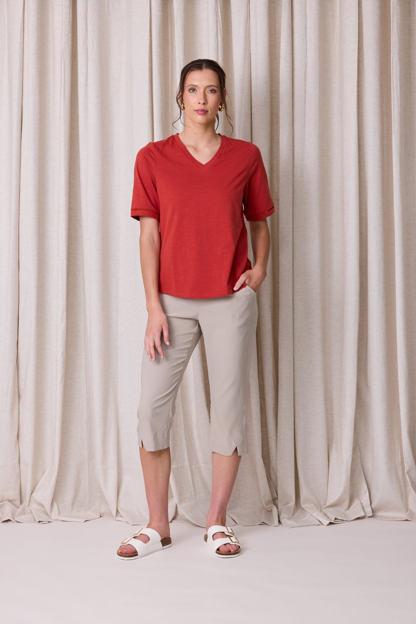 Chase Cotton V Neck Tee - Spice - Due Aug/Sept