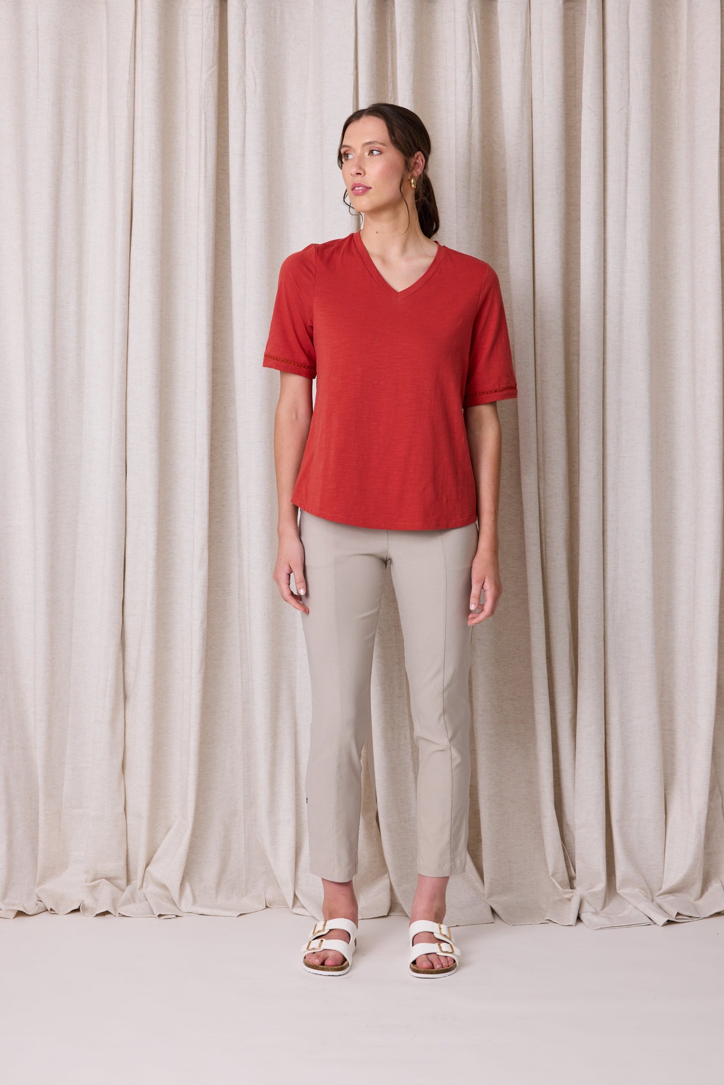 Chase Cotton V Neck Tee - Spice - Due Aug/Sept