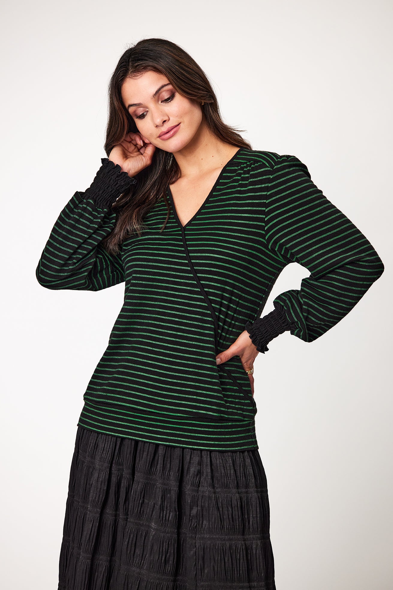 Newport - Cato Merino Wrap Top - NP26887 - Black Stripe - 50% Off