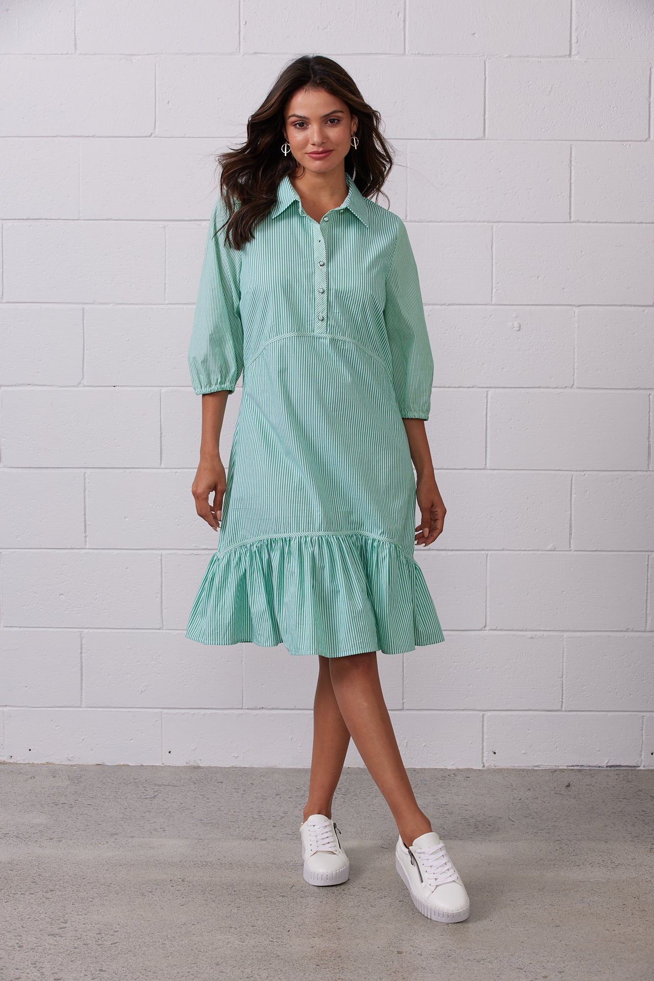 Newport - NP27726 - Lori Cotton Dress - Green Stripe - 50% Off 1 x 10 left