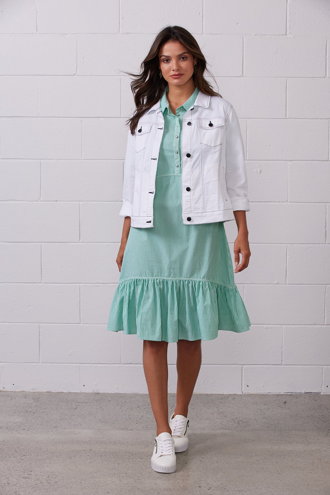 Newport - NP27726 - Lori Cotton Dress - Green Stripe - 50% Off 1 x 10 left