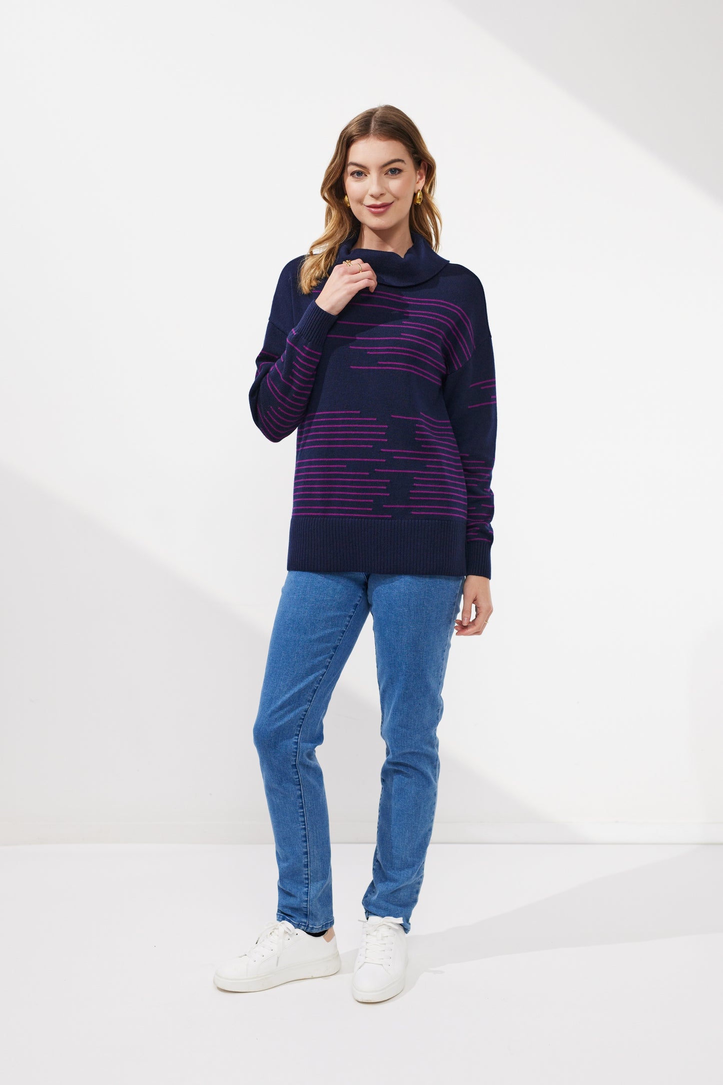 Erin Roll Neck Merino Jumper - NP29193 - Ink/Cerise - Due Feb/Mar