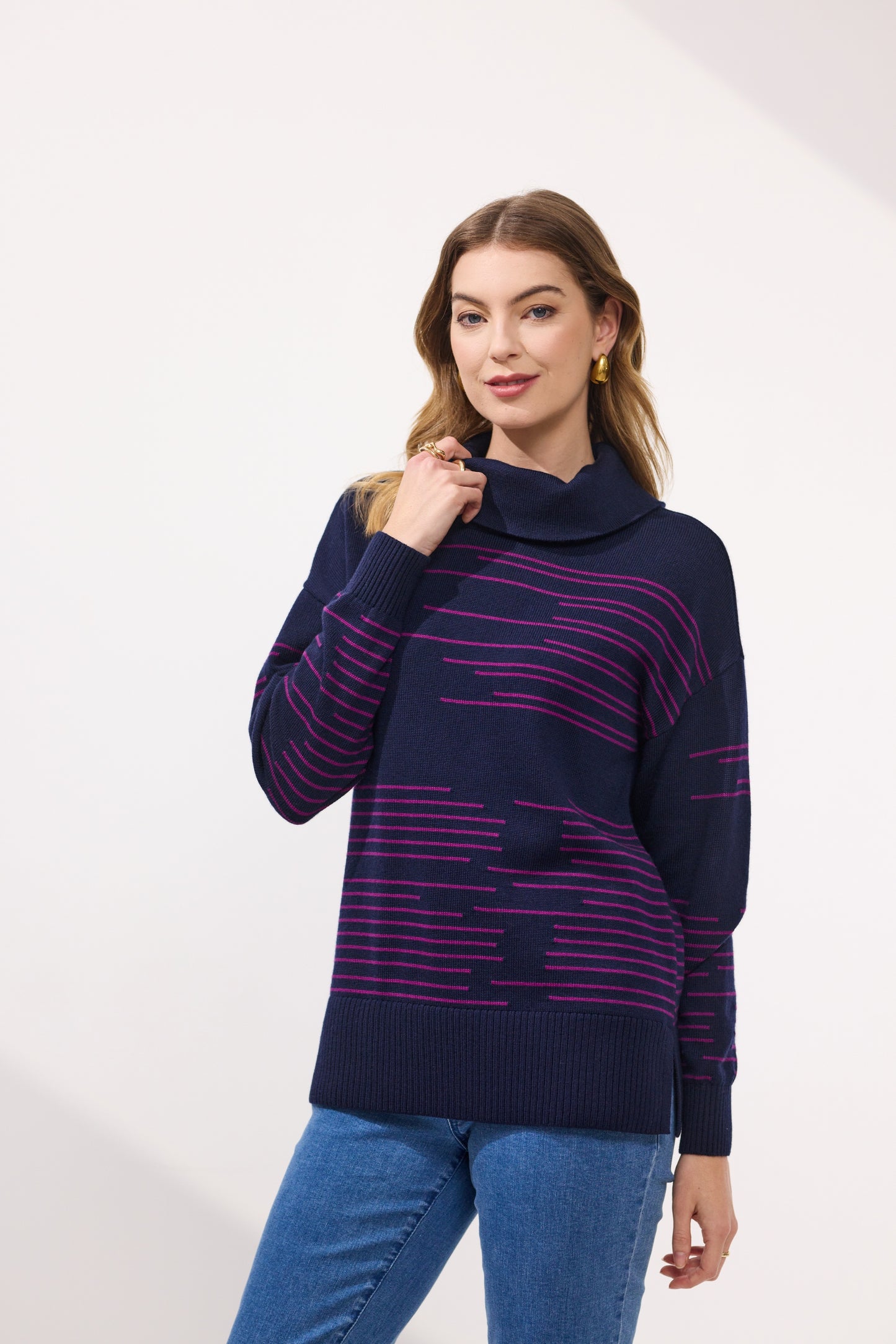 Erin Roll Neck Merino Jumper - NP29193 - Ink/Cerise - Due Feb/Mar