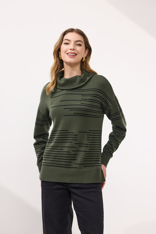 Newport - Erin Roll Neck Merino Jumper - NP29193 - Moss/Black - Due March