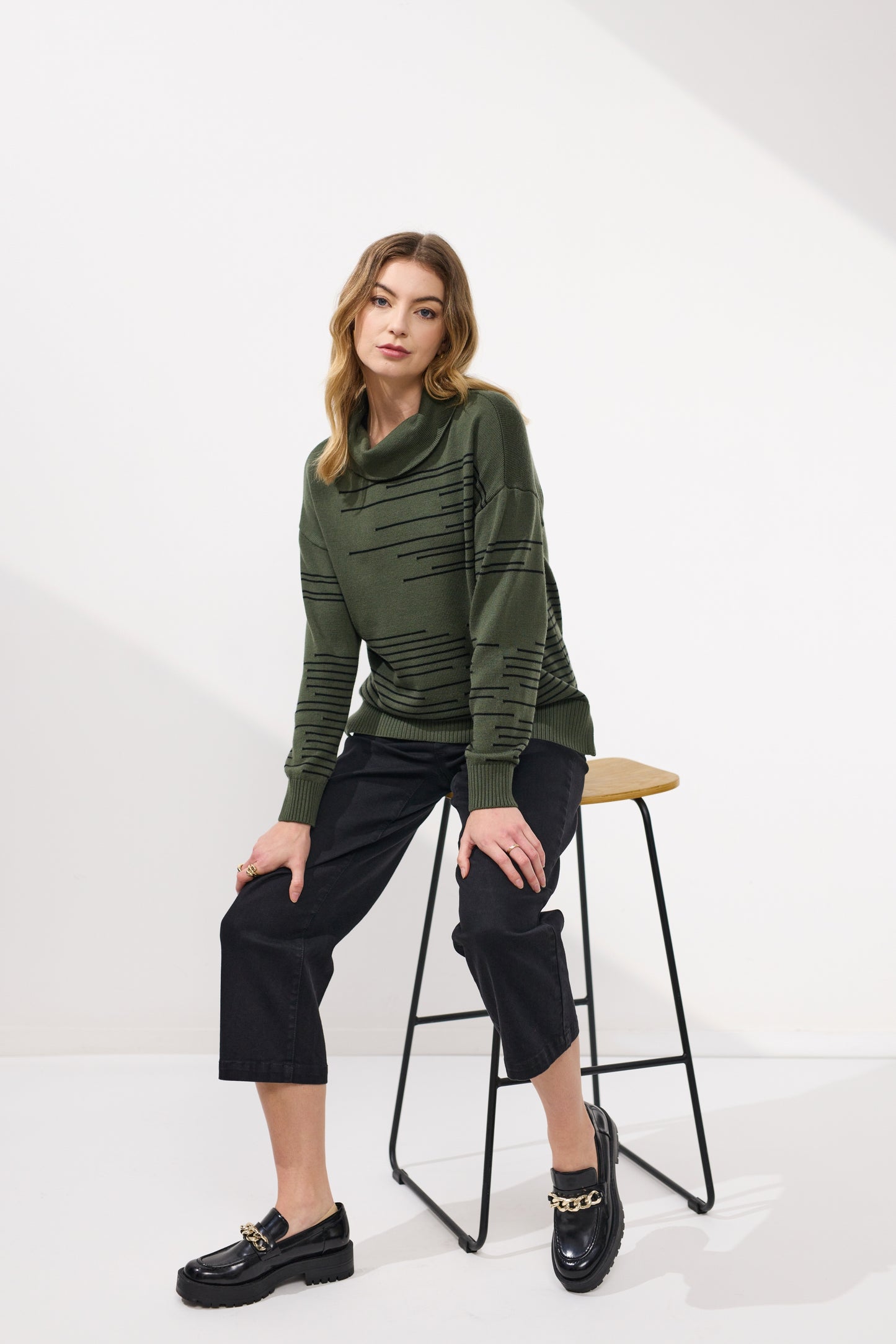 Erin Roll Neck Merino Jumper - NP29193 - Moss/Black - Due Feb/Mar