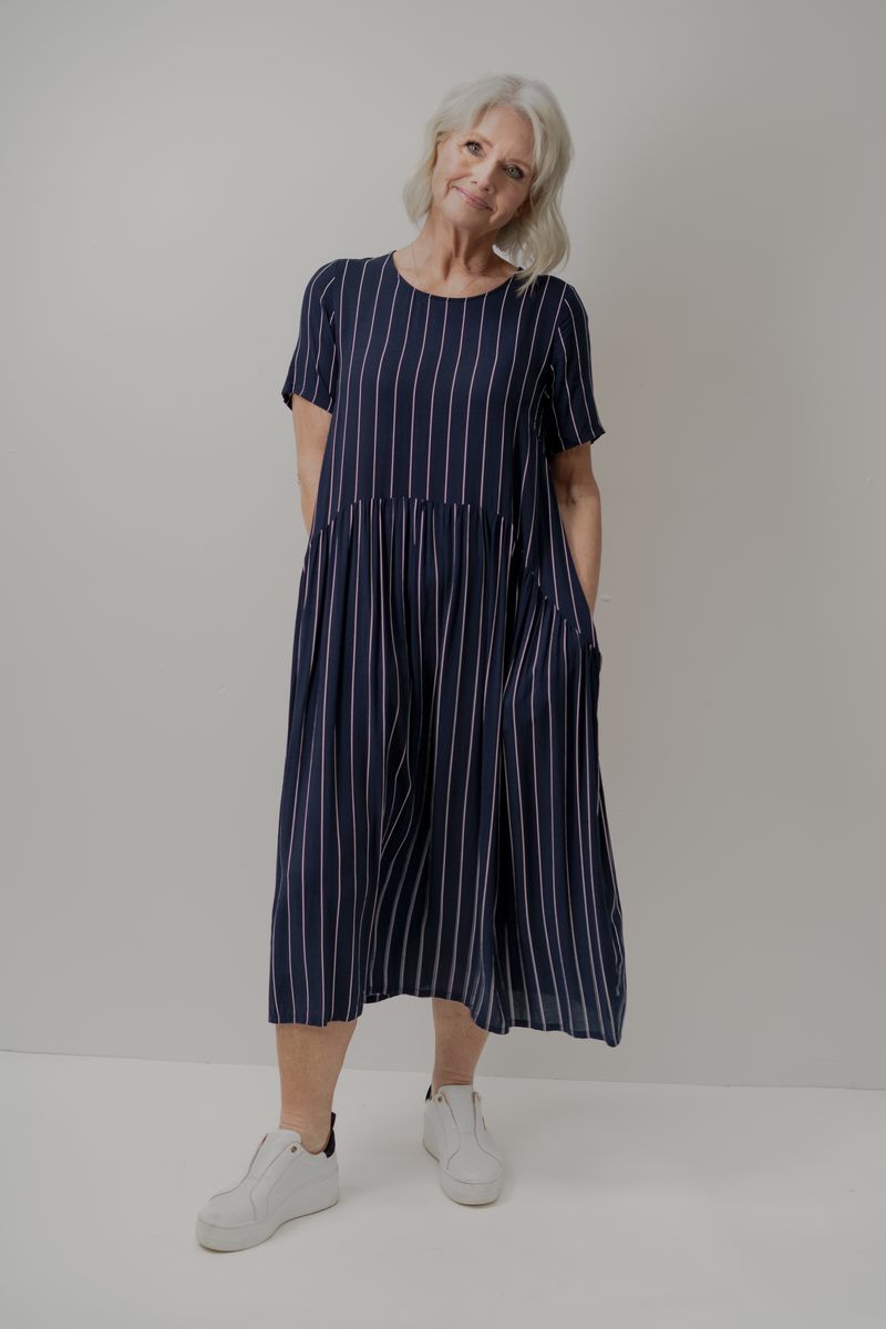 Lemon Tree - Monroe Dress - LT933 - Navy Stripe Back in Stock