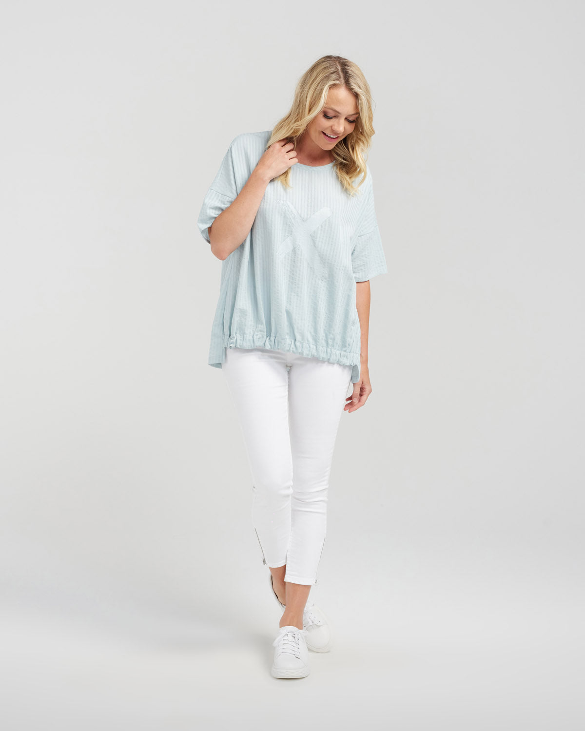 Seduce - Nikita Top - S2001A - Pastel Teal Stripe