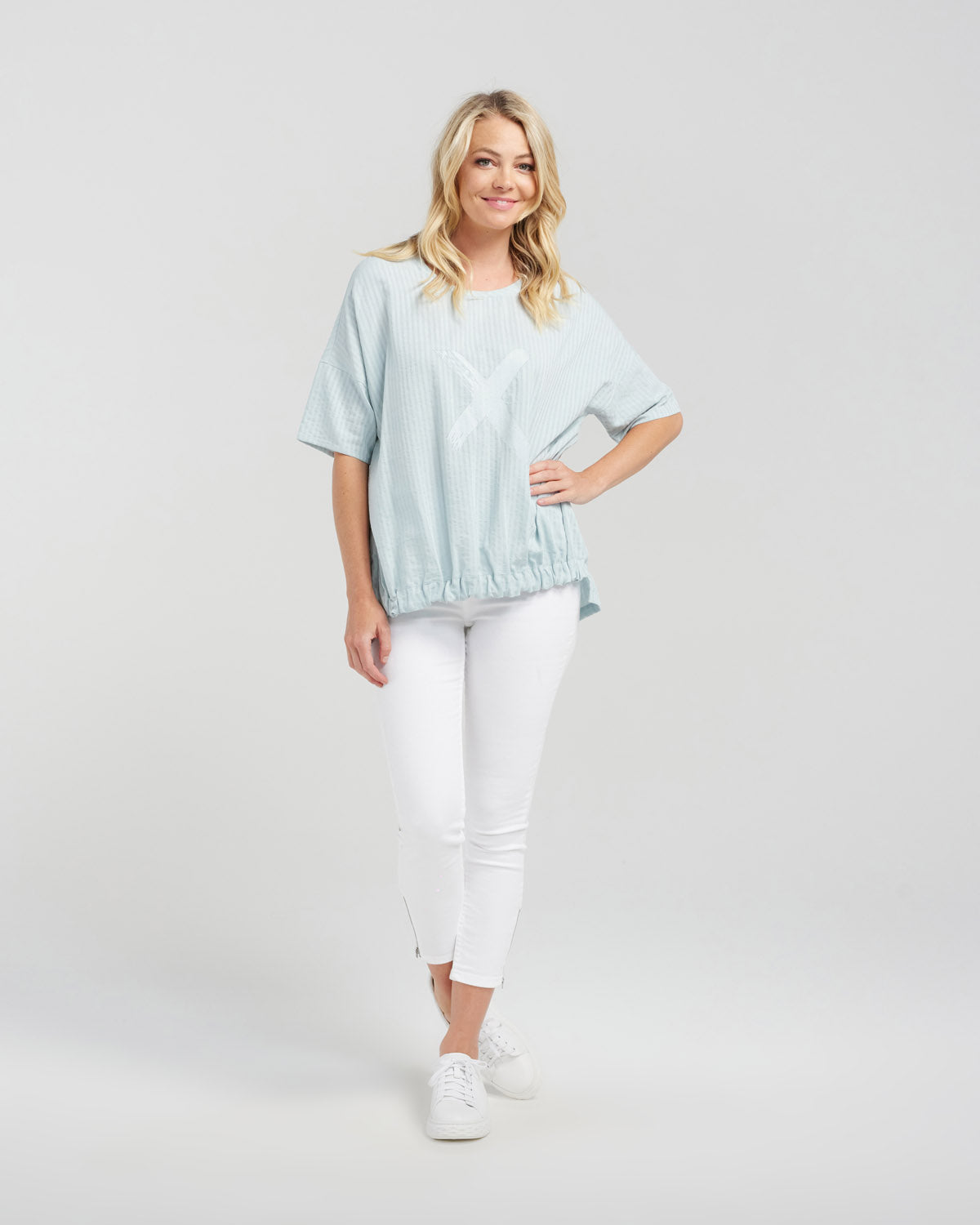 Seduce - Nikita Top - S2001A - Pastel Teal Stripe