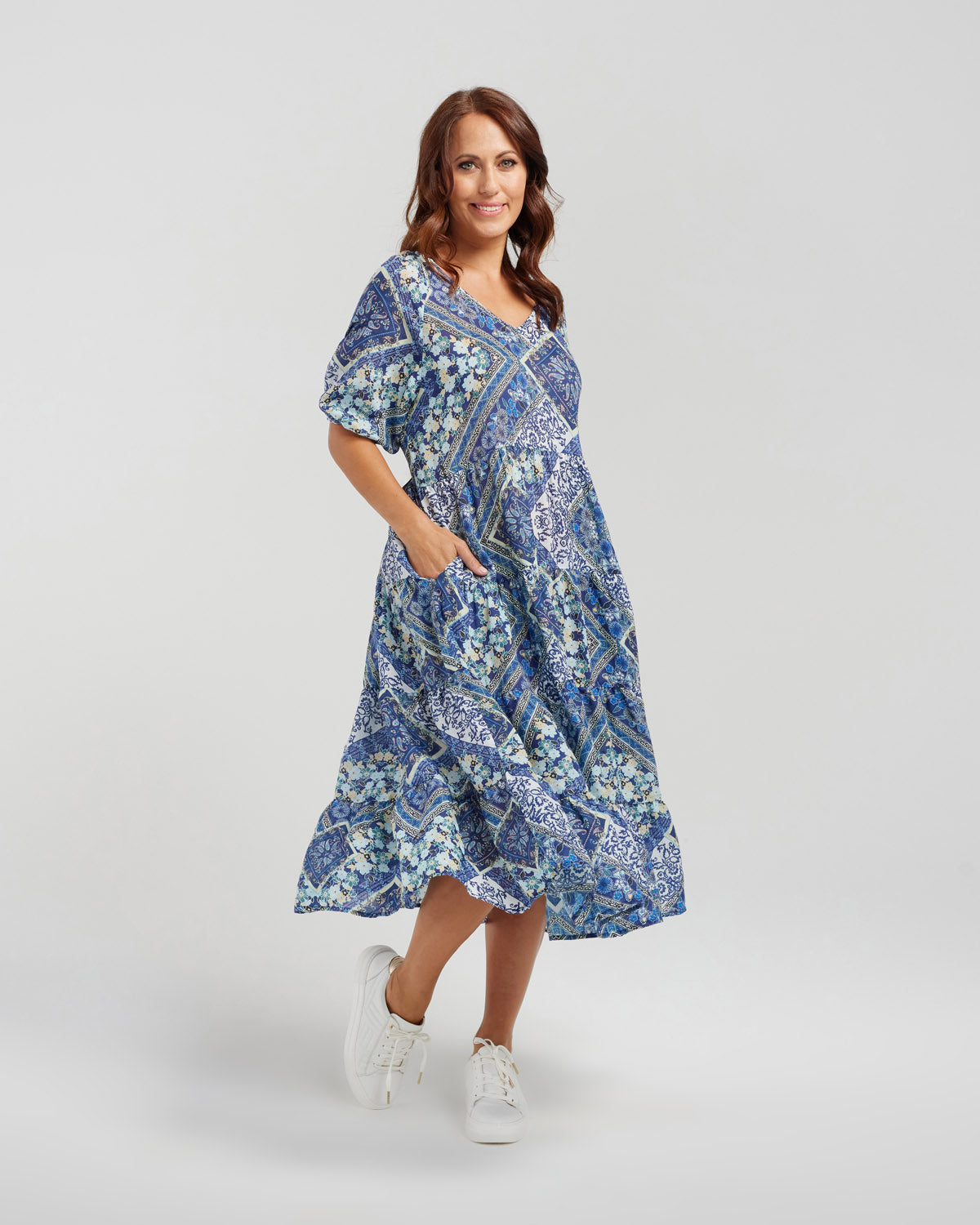 Seduce - Vida Dress - S2078-1 - Blue Patio - 100% Linen - 50% Off - 1 x 16 left