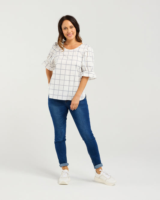 Sadie Top White Grid