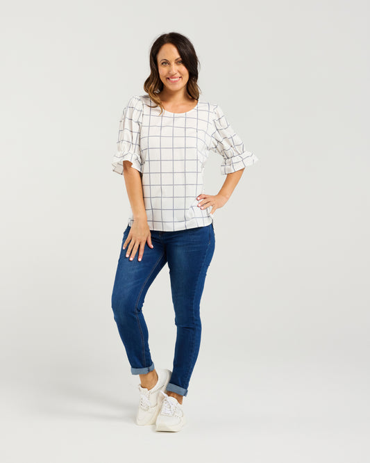Sadie Top White Grid