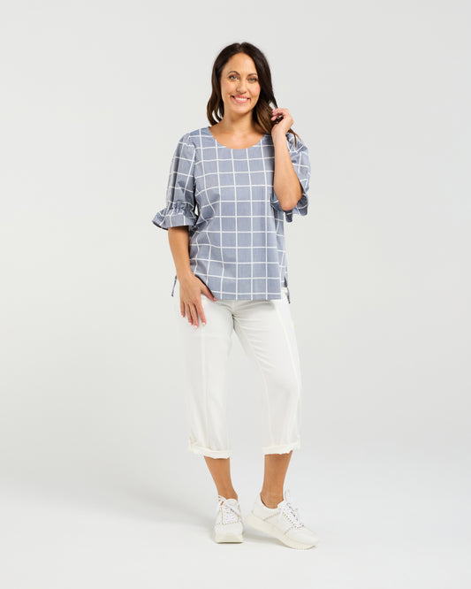 Sadie Top Blue Grid