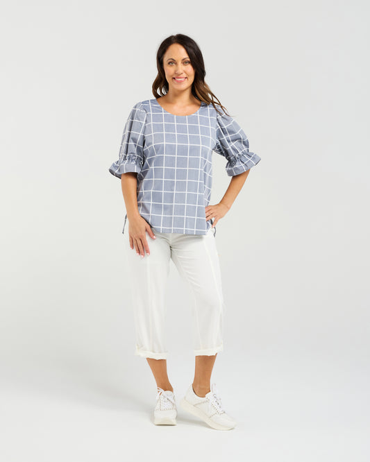 Sadie Top Blue Grid