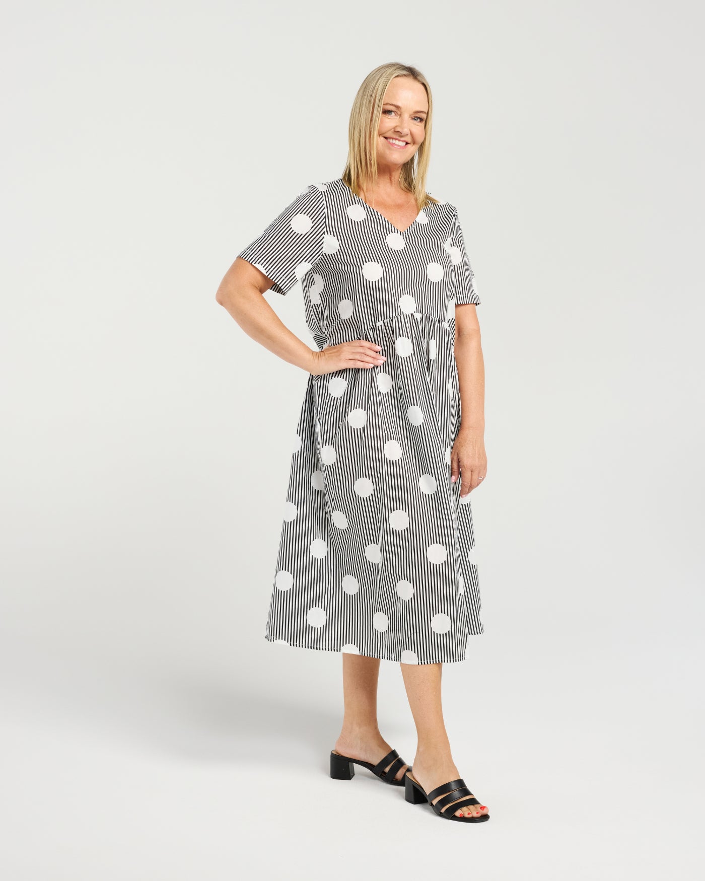 Leona Dress - Black Polka Stripe - Due Aug/Sept
