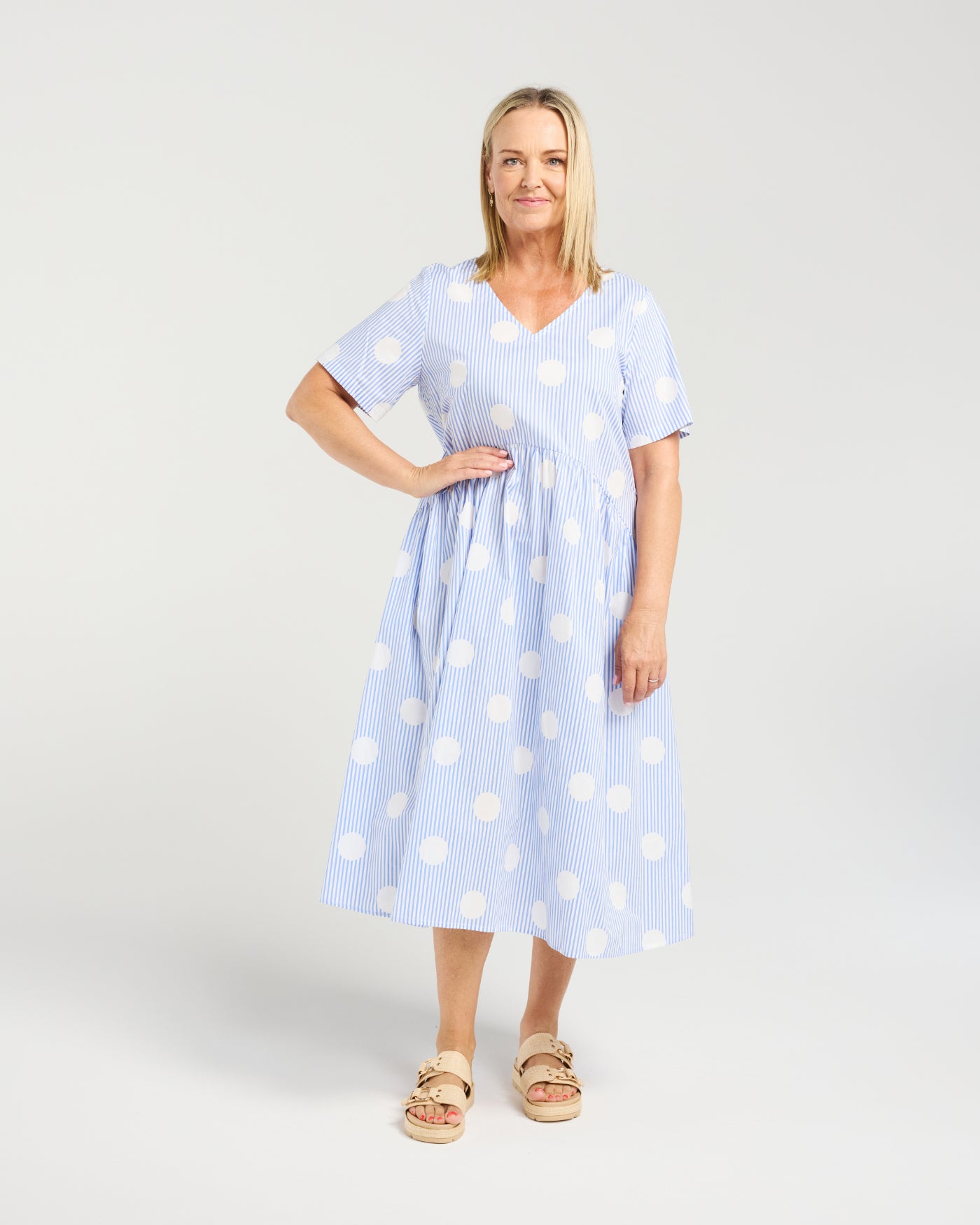 Leona Dress - Blue Polka Stripe - Due Aug/Sept