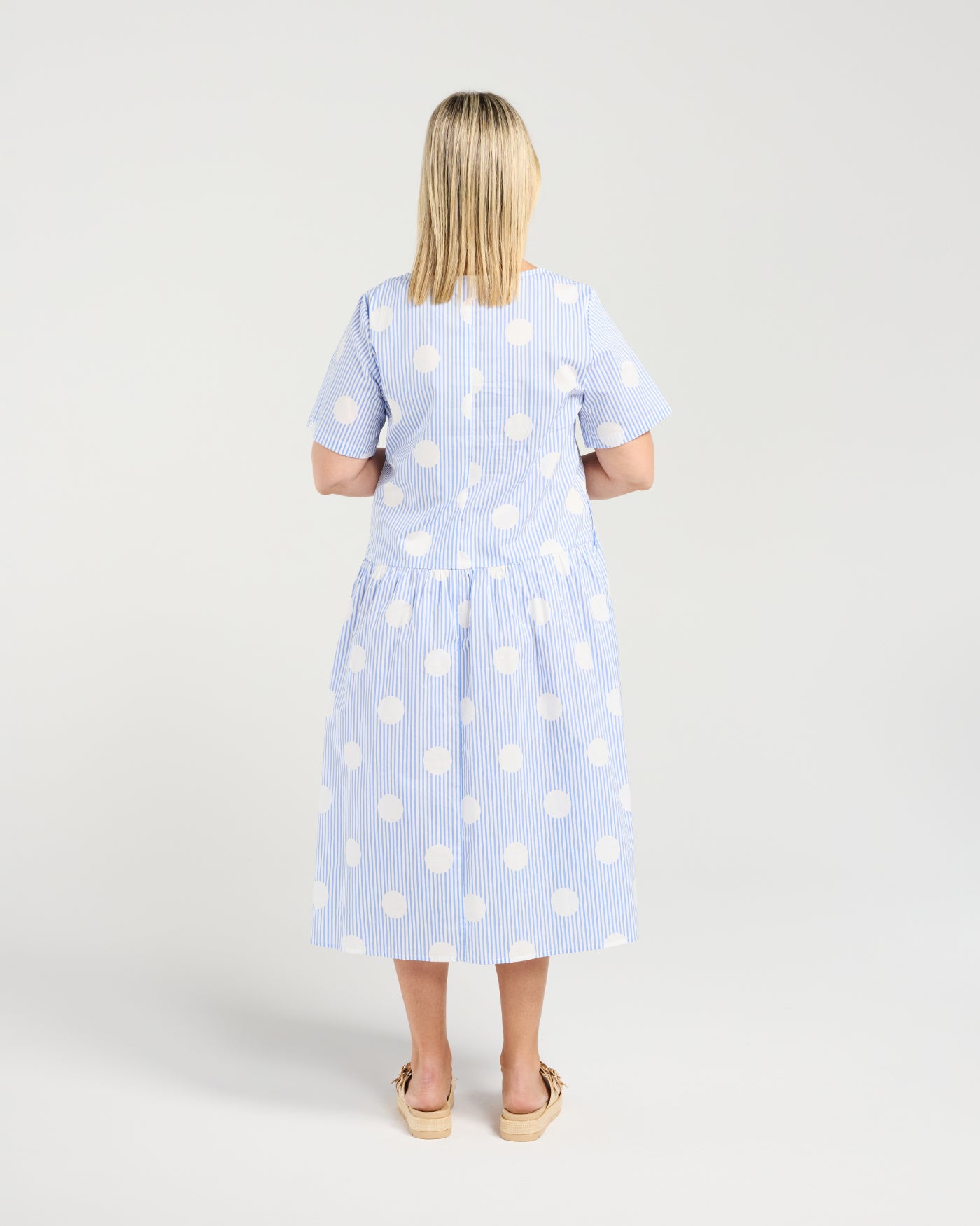 Leona Dress - Blue Polka Stripe - Due Aug/Sept