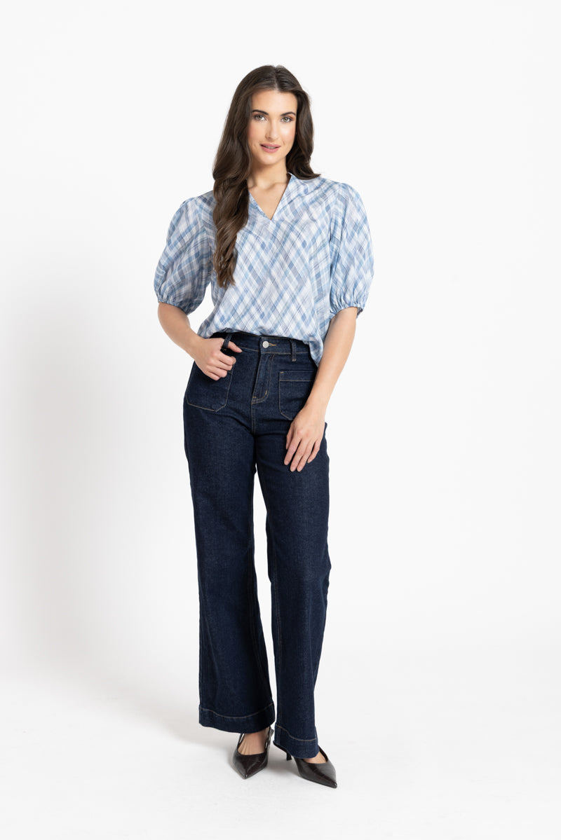 Vacation Top - Denim Check