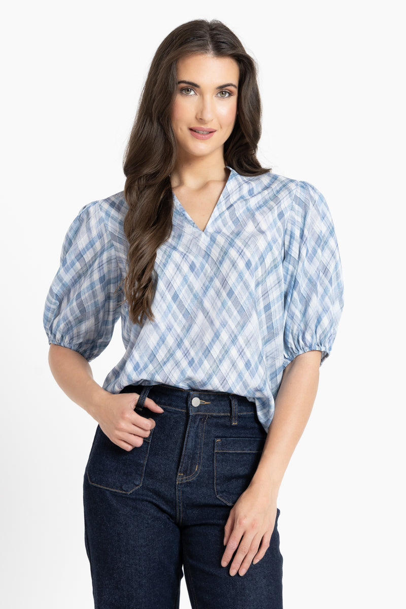 Vacation Top - Denim Check