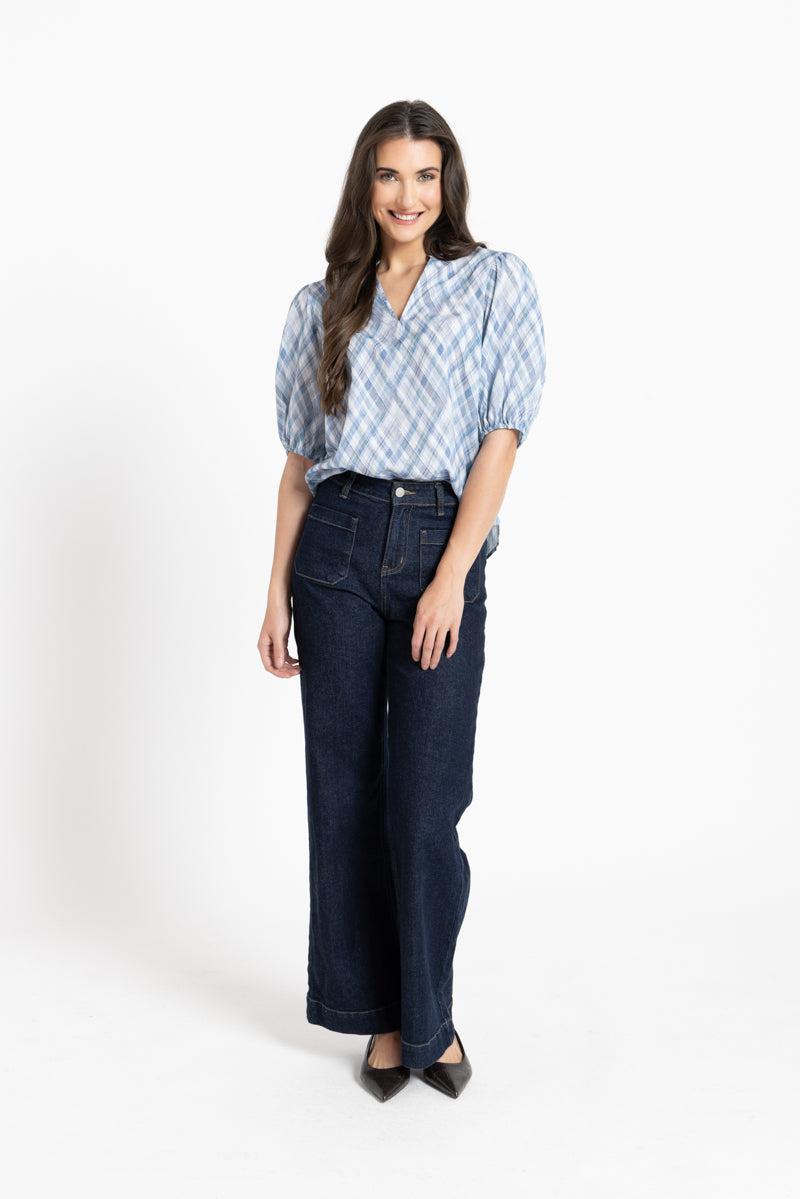 Vacation Top - Denim Check