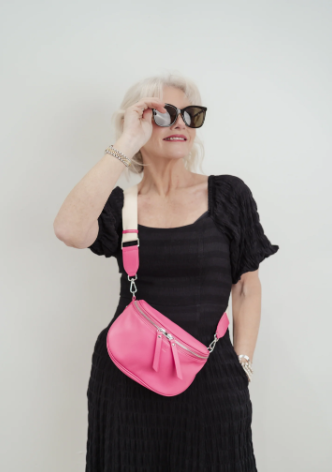 Dani Leather Handbag - Fushia with Satin Strap