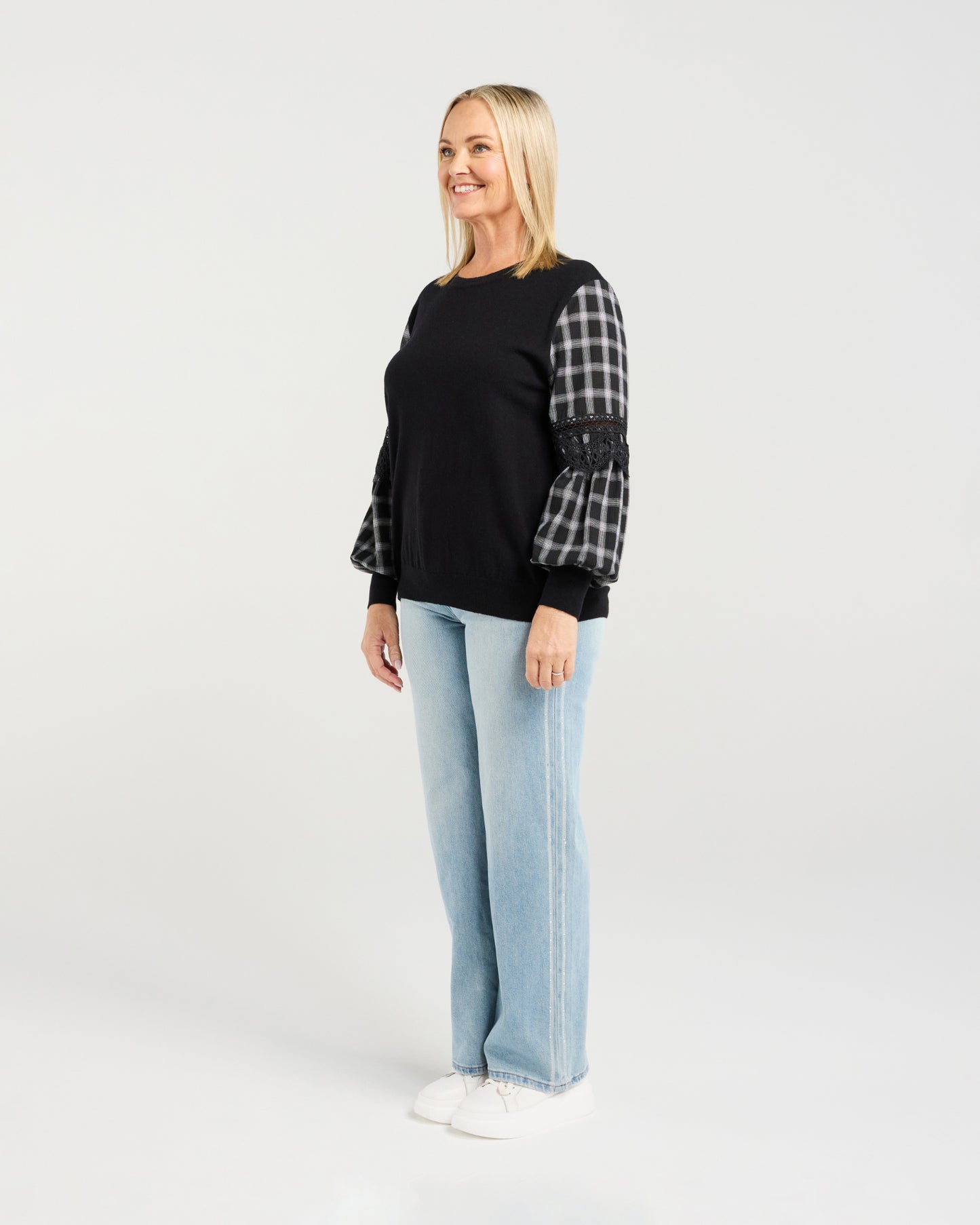 Lilith Top - Black Check Lines