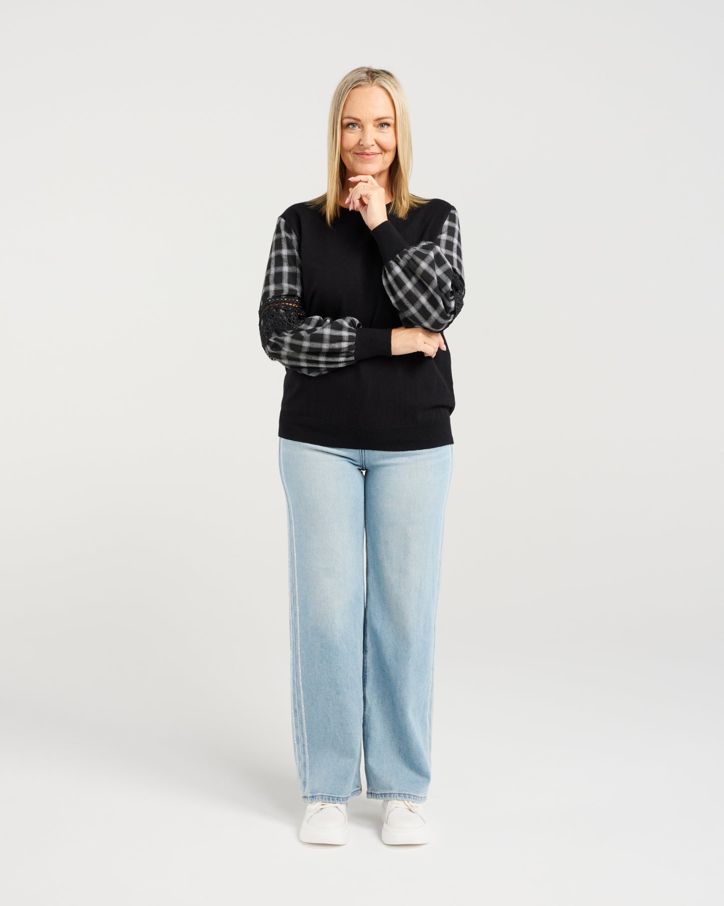 Lilith Top - Black Check Lines