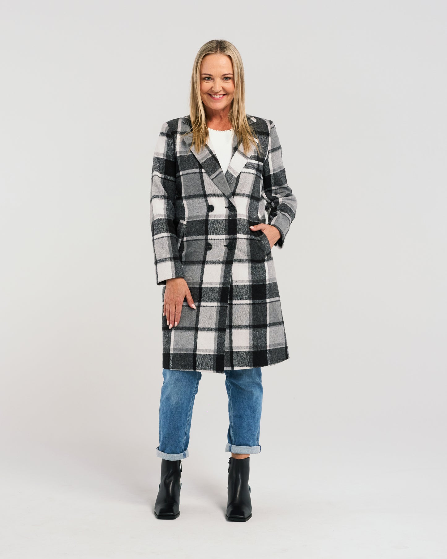 Felix Coat - ZJ2088-2 - Black Plaid (wool mix) - Due End Feb/Mar