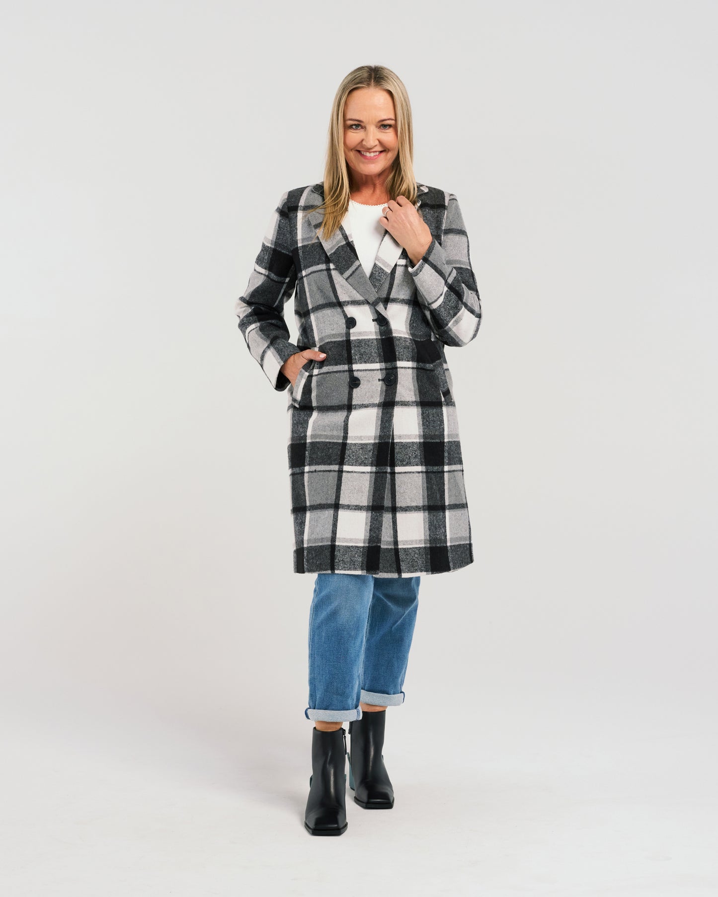 Felix Coat - ZJ2088-2 - Black Plaid (wool mix) - Due End Feb/Mar