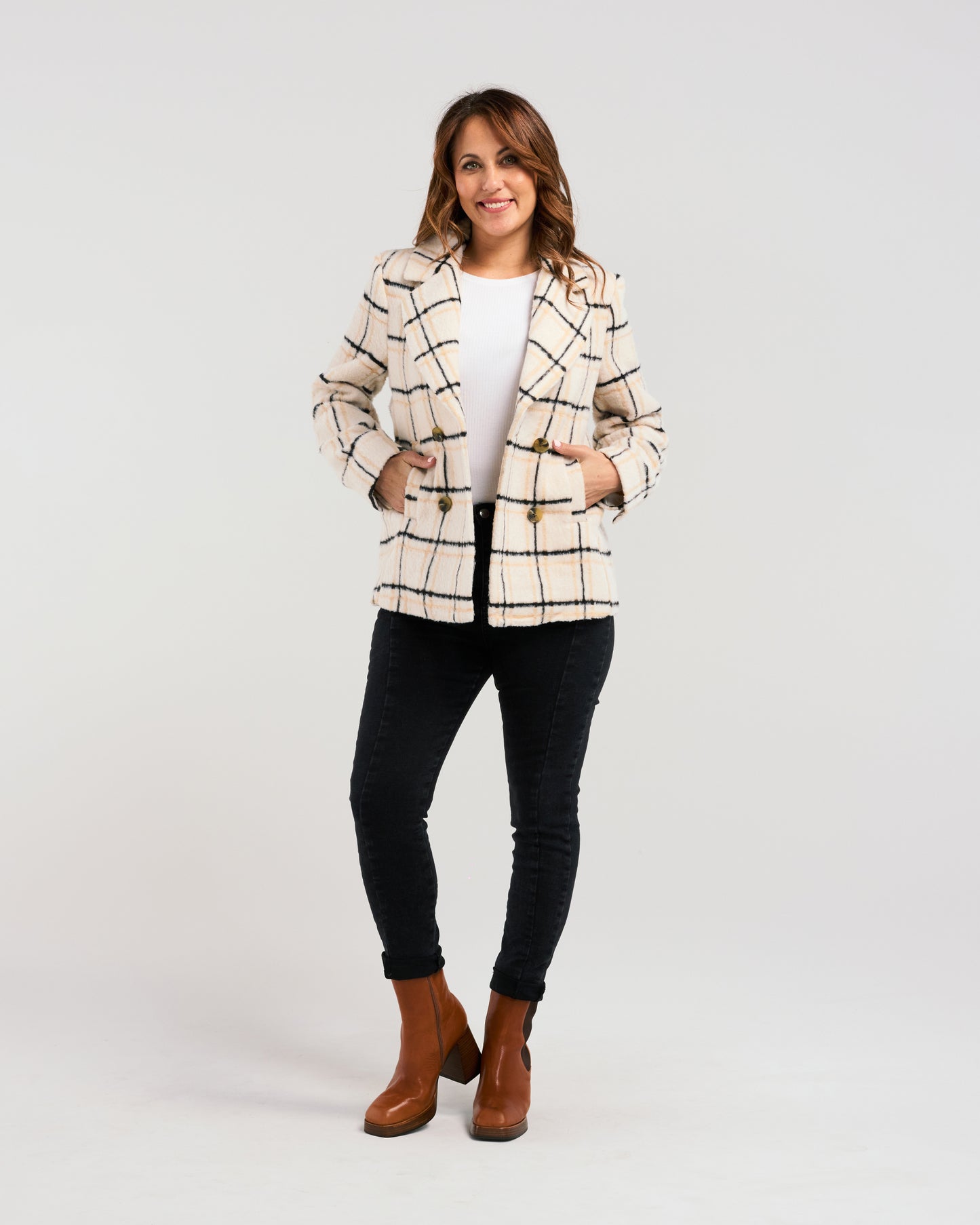 Veda Coat - ZJ2092-2 - Beige Plaid - Due End Feb/Mar