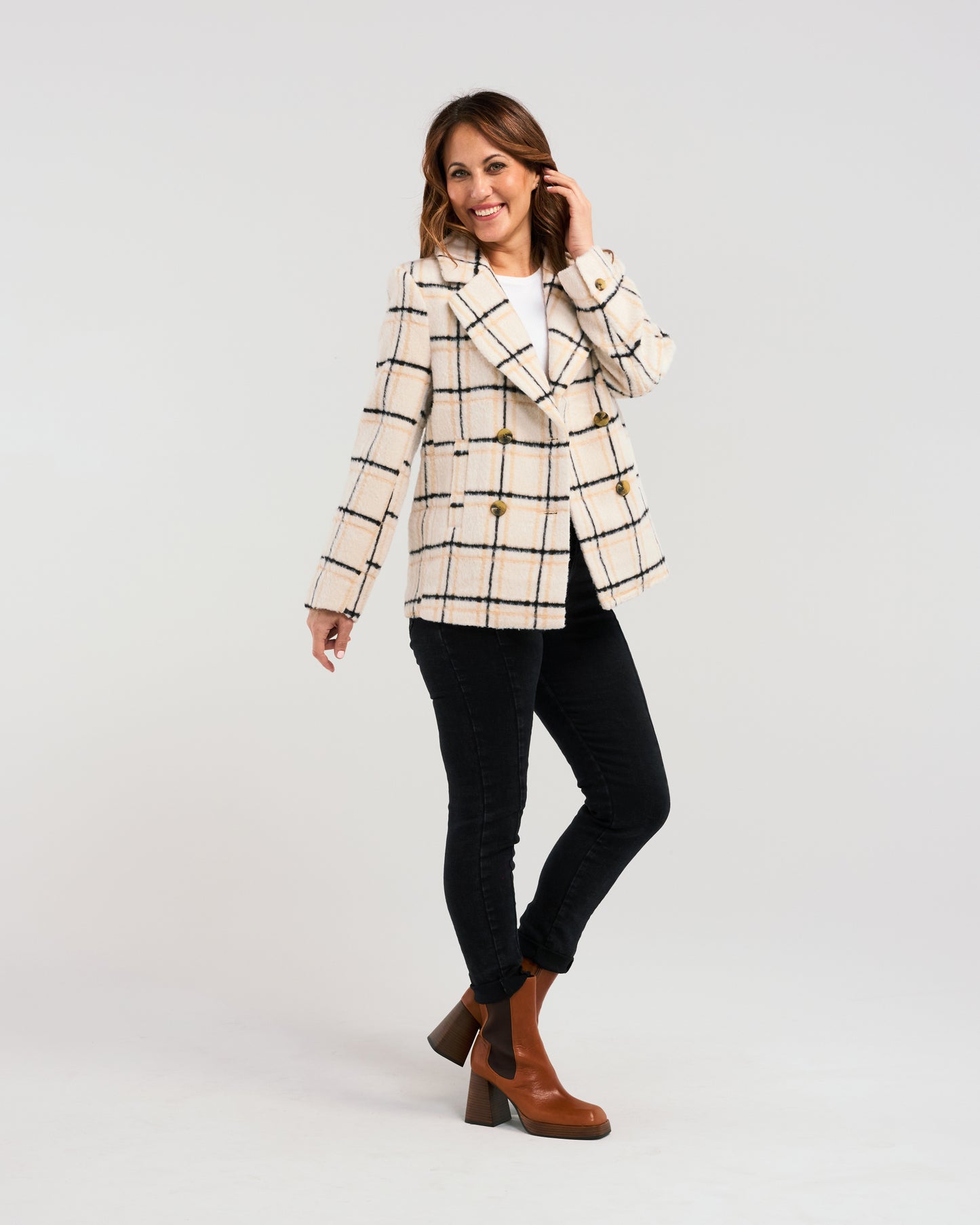 Veda Coat - ZJ2092-2 - Beige Plaid - Due End Feb/Mar