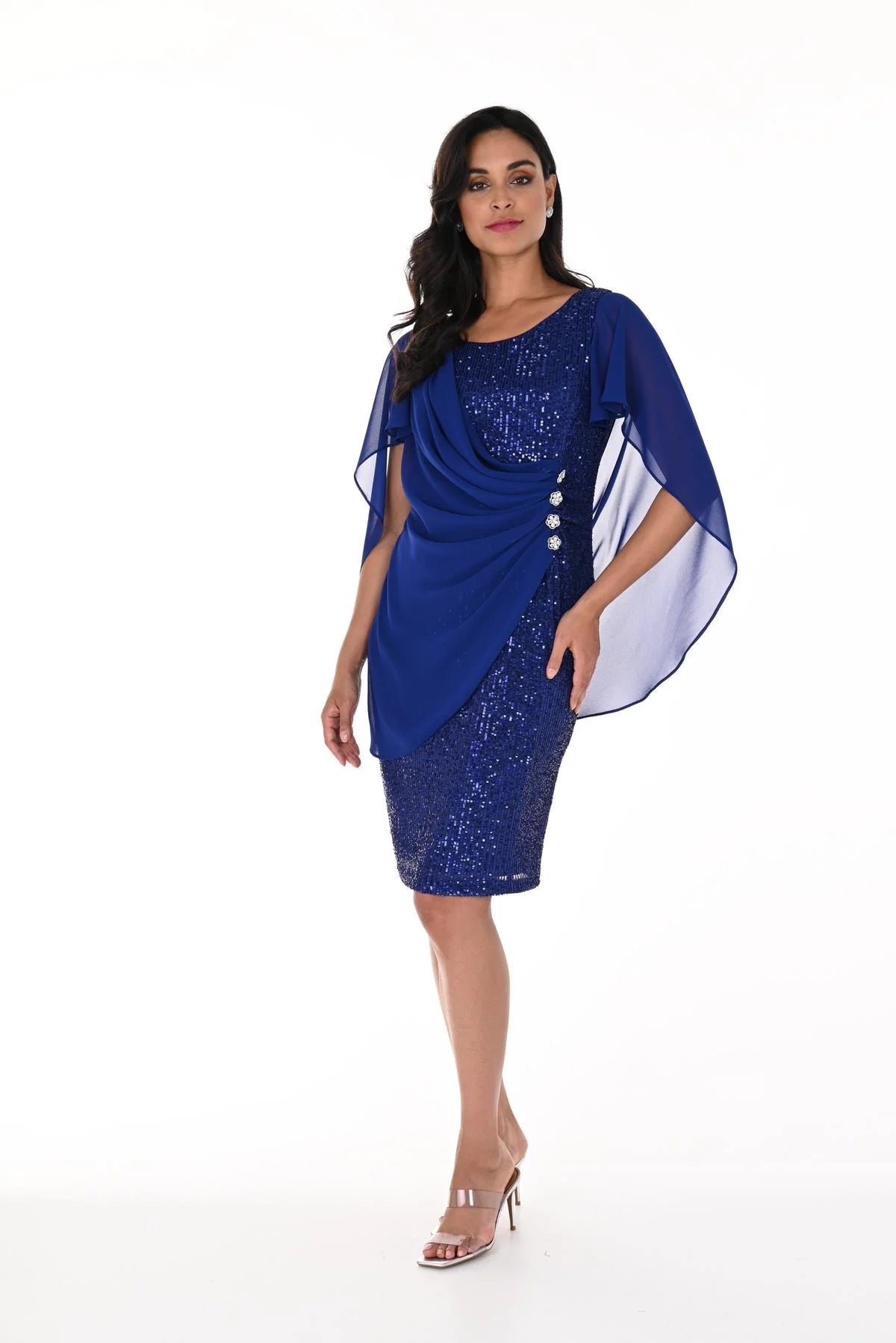 Frank Lyman - Sequin Chiffon Drape Dress - 248132 - Imperial Blue