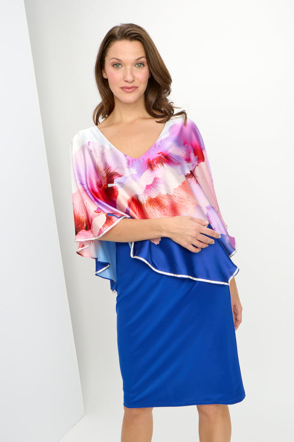 Frank Lyman - Floral Midi Dolman Dress Style - 242163 - Marine/Orchid