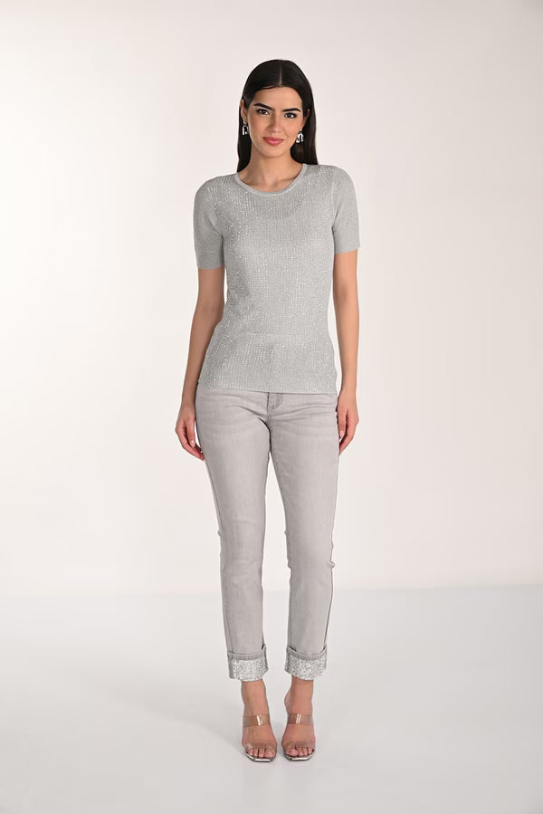 Light Grey Denim Ankle Grazer with trim