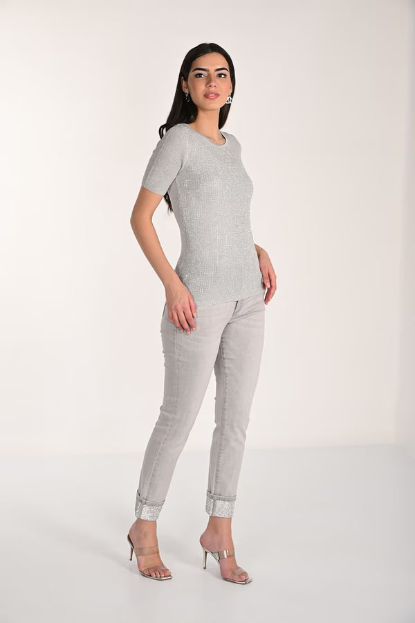 Light Grey Denim Ankle Grazer with trim