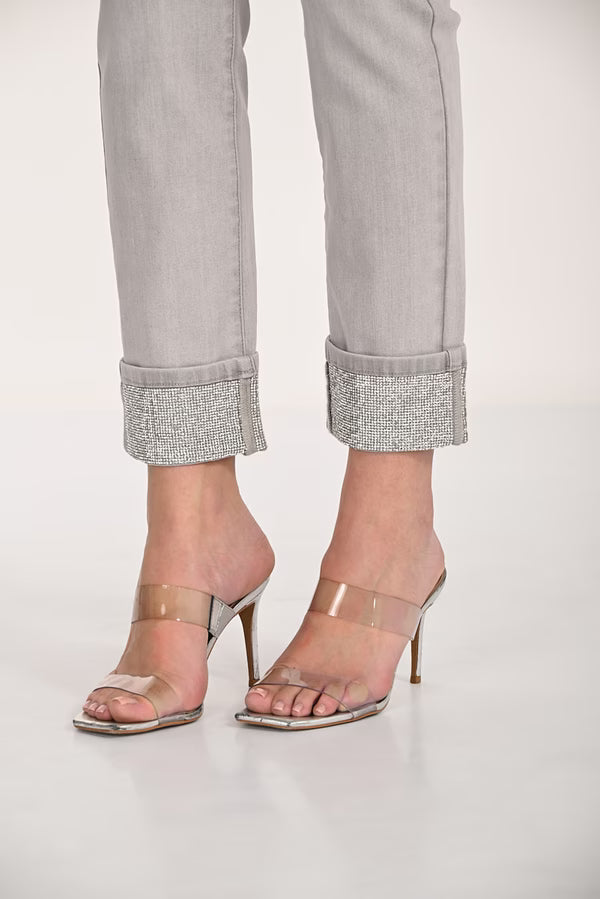 Light Grey Denim Ankle Grazer with trim