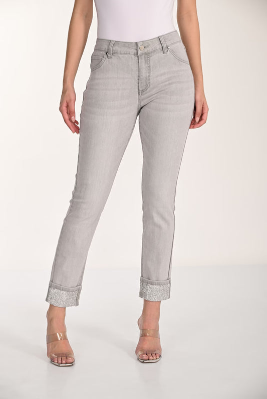 Light Grey Denim Ankle Grazer with trim