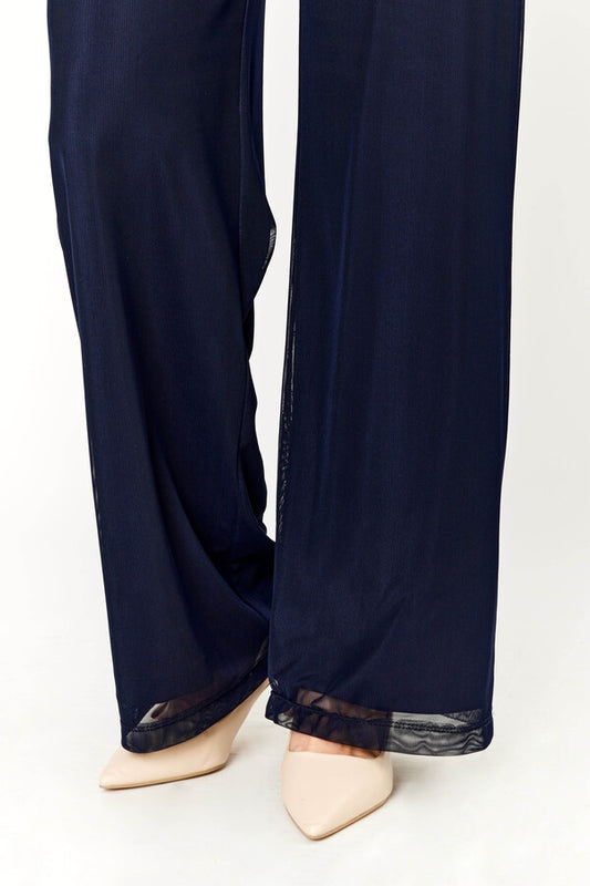 Mesh Overlay Evening Pant Navy