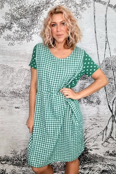 Helga May Jungle Dress - 149874 - Leaf Green Check Polka Dot
