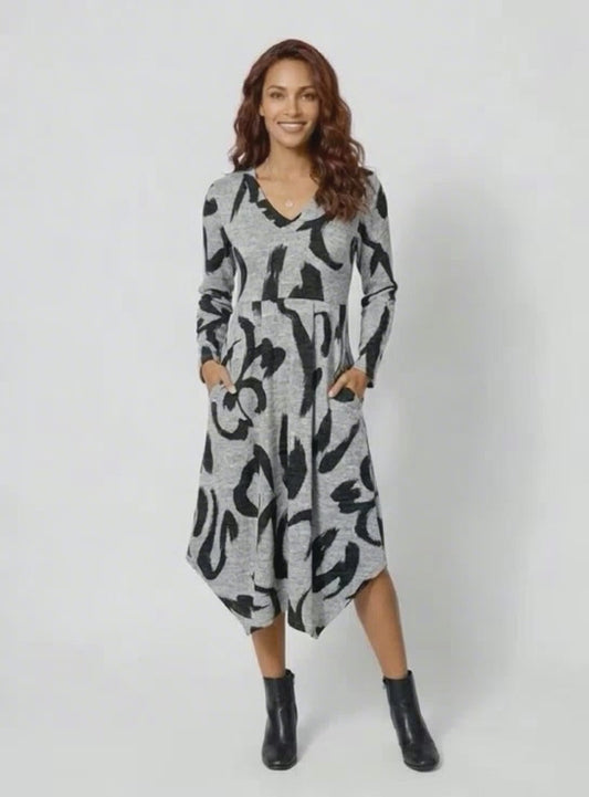 Carly Dress Grey Marle/Black - 50% Off