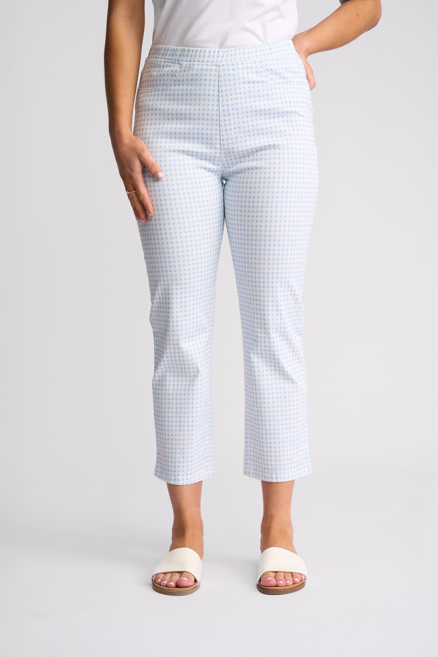 274LW - Sierra 7/8 Pull On Pant - Blue Gingham - (Due 2nd Week Aug)